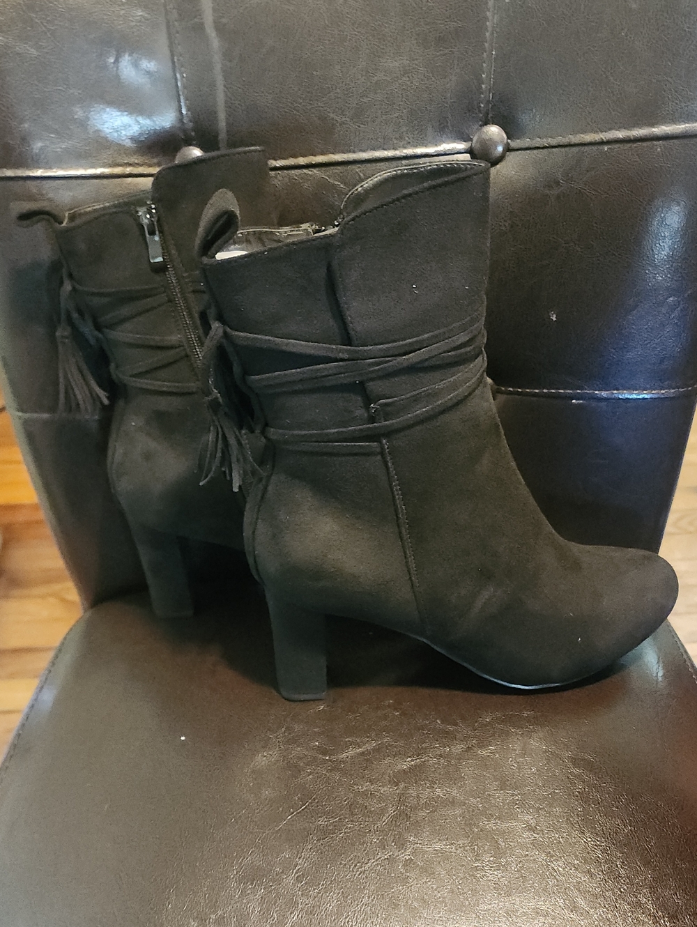 Women's Black Suede Tassel Wrap Ankle Boots